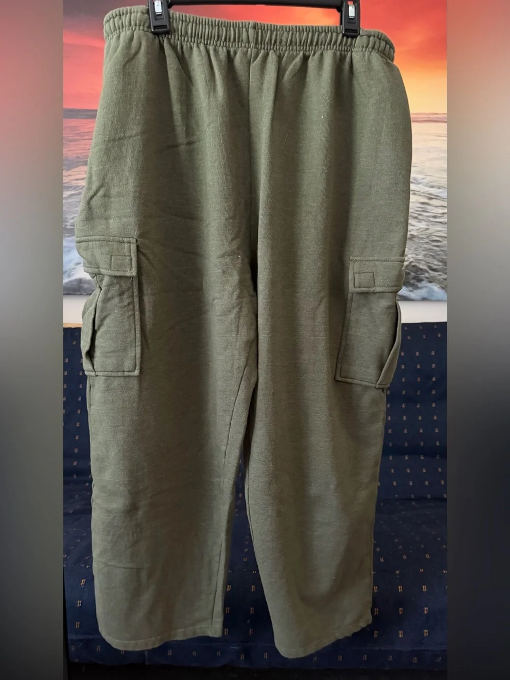 Men's Olive Cargo Pants with Elastic Waist
